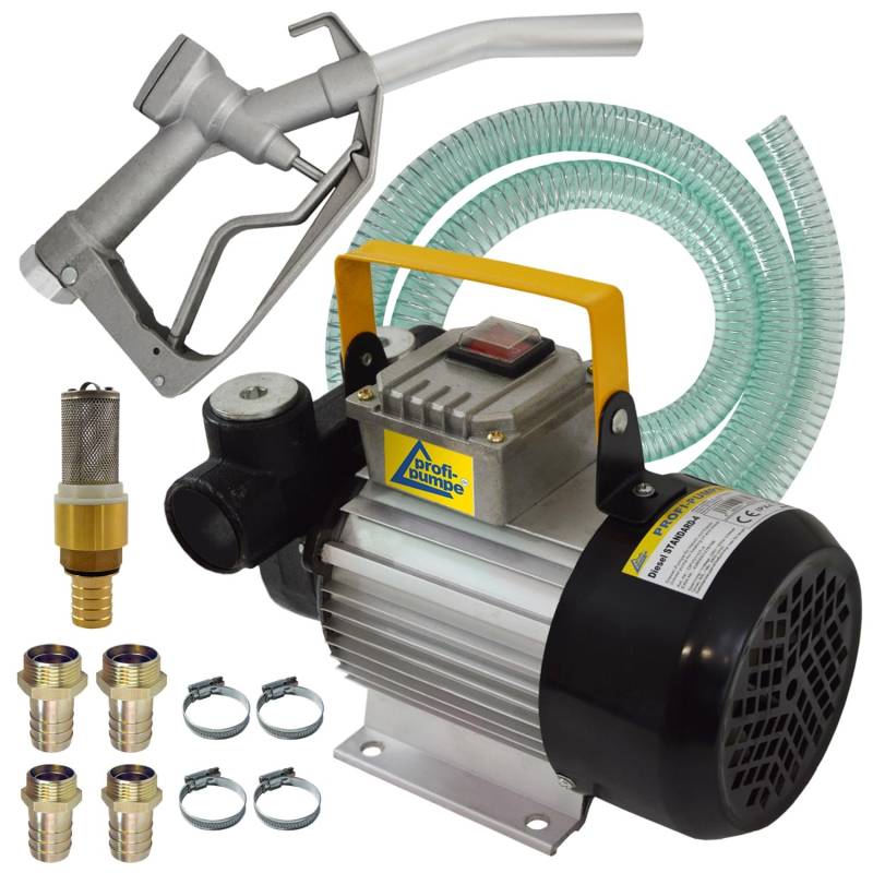 AMUR DIESELPUMPE HEIZÖLPUMPE ÖLPUMPE Biodiesel SELBSTANSAUGEND Diesel Set Standard-4 ELEKTRISCHE 230V DIESELPUMPE Leistungsstarker Motor KOMPLETTES Set mit Schlauch, Aluminium-Zapfpistole und Zubehör von AMUR