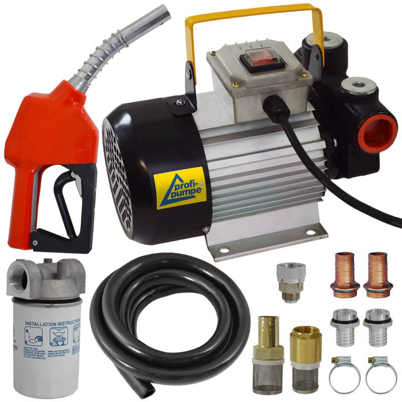 AMUR Dieselpumpe Ölpumpe Biodiesel Heizölpumpe Selbstansaugend Standard-4 Elektrische 230V Dieselpumpe Leistungsstarker Motor Kompletes Set mit Gummi-Schlauch und Automatik-Zapfpistole, Diesel-Filter von AMUR