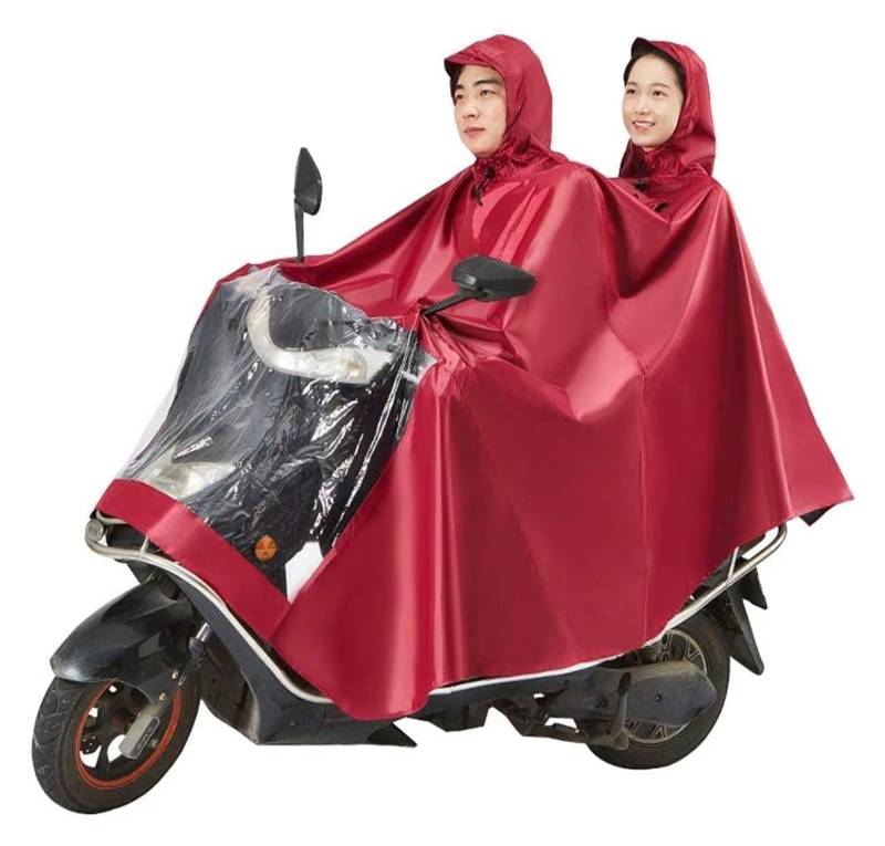 AMZBNEIDI Elektrofahrrad Regenmantel Elektroroller-Regenponcho, Motorrad-Antibeschlag-Regenschutzhülle mit Spiegelschlitzen, großer Regenumhangmantel for Elektromobilitätsroller(Red) von AMZBNEIDI