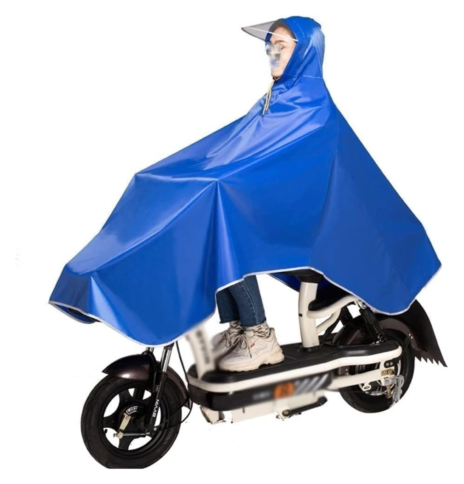 AMZBNEIDI Elektrofahrrad Regenmantel Regenponcho Fahrrad, Poncho 4Xl Motorrad Poncho Wasserdichter Fahrradroller Regen Hoodie Mantel for Erwachsene(Blu) von AMZBNEIDI