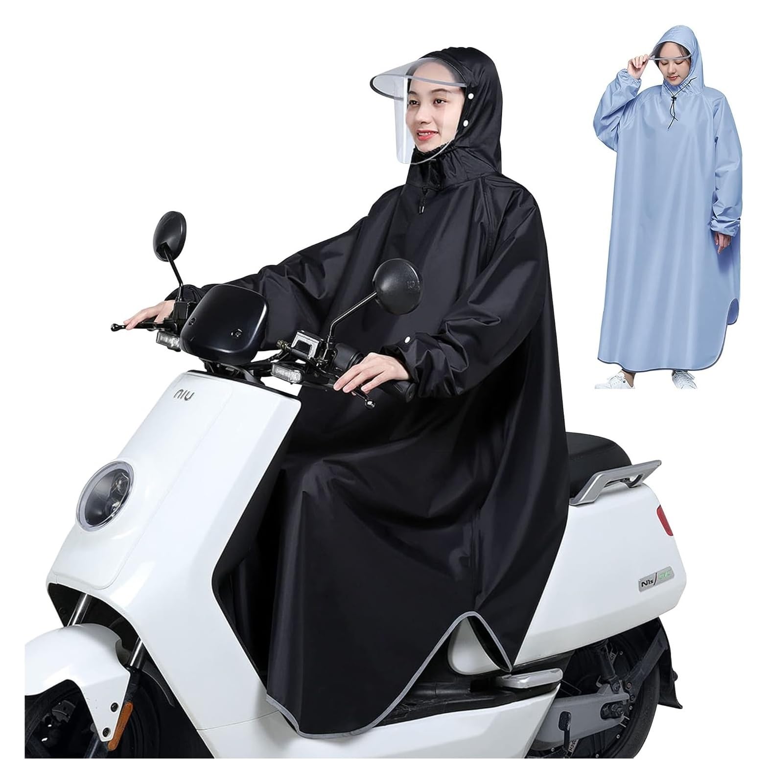 AMZBNEIDI Elektrofahrrad Regenmantel Regenponcho mit Kapuze, leichte Regenmanteljacke mit Krempe, wasserdichter Langarm-Poncho for Männer, Frauen, Erwachsene, Motorrad, Mobilitätsroller(Black,3XL) von AMZBNEIDI