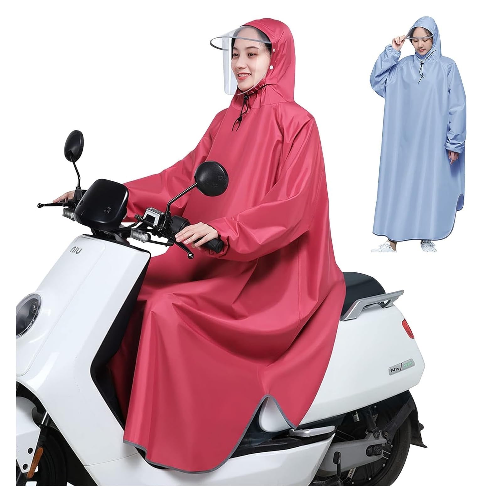 AMZBNEIDI Elektrofahrrad Regenmantel Regenponcho mit Kapuze, leichte Regenmanteljacke mit Krempe, wasserdichter Langarm-Poncho for Männer, Frauen, Erwachsene, Motorrad, Mobilitätsroller(Red,4XL) von AMZBNEIDI