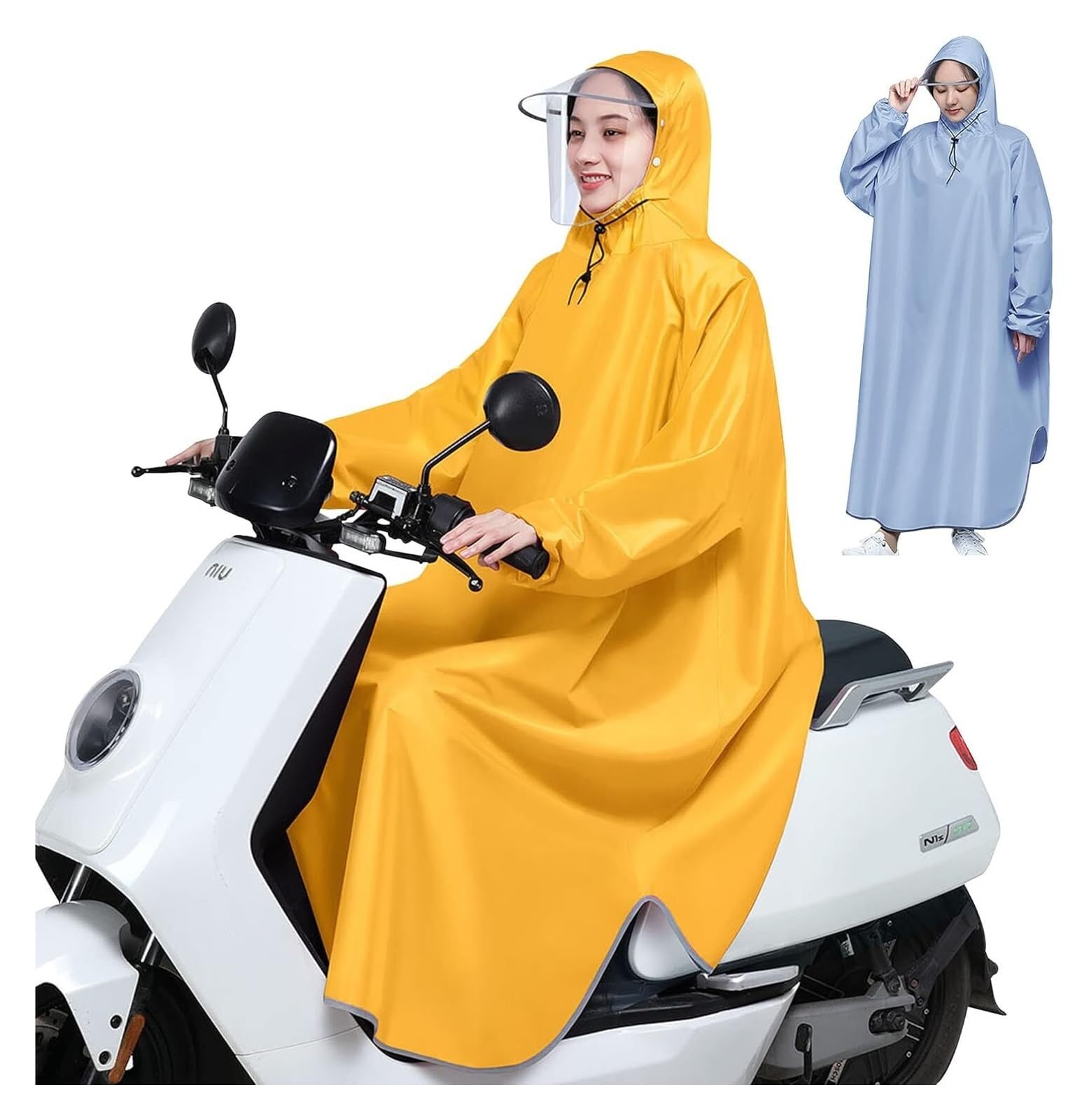 AMZBNEIDI Elektrofahrrad Regenmantel Regenponcho mit Kapuze, leichte Regenmanteljacke mit Krempe, wasserdichter Langarm-Poncho for Männer, Frauen, Erwachsene, Motorrad, Mobilitätsroller(Yellow,3XL) von AMZBNEIDI