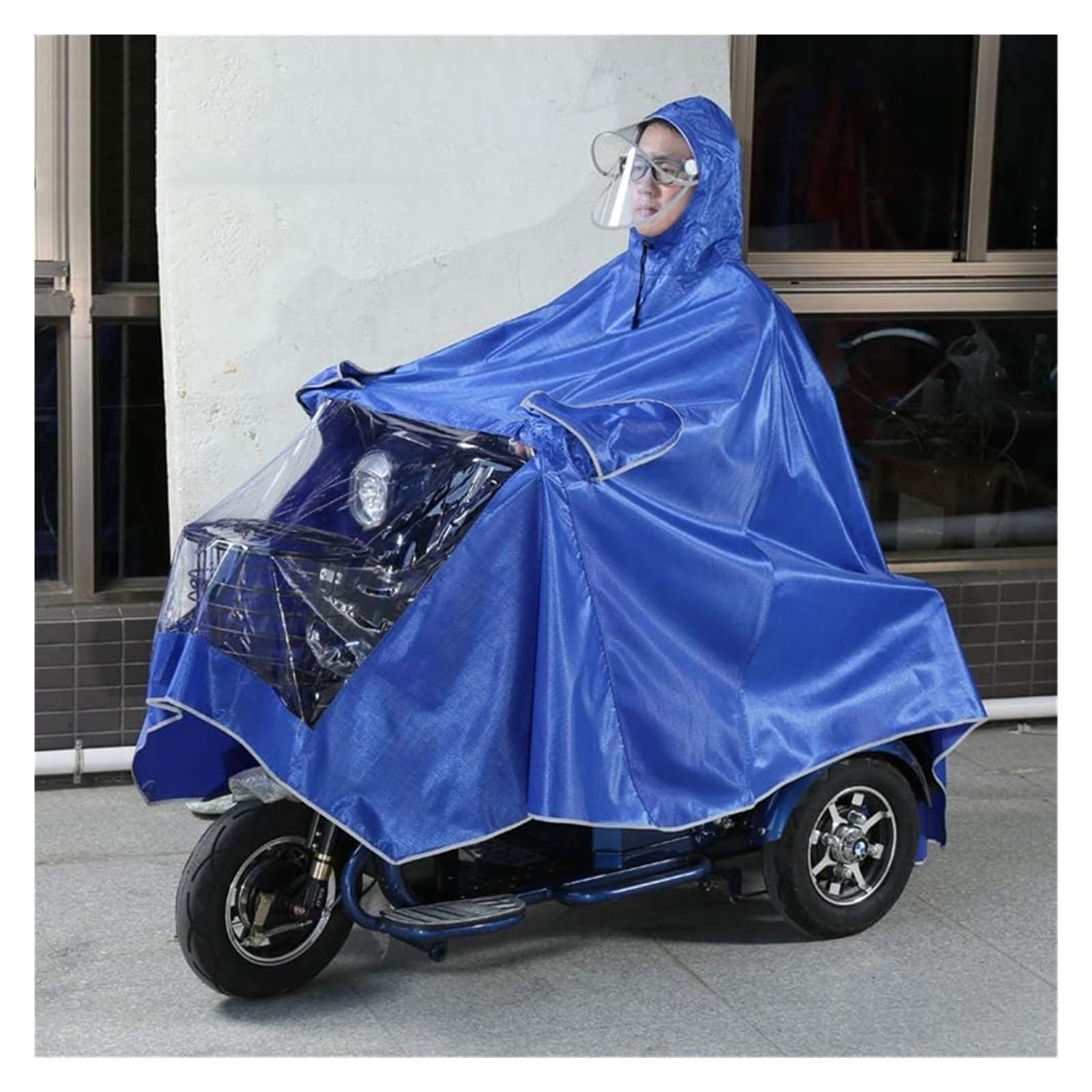 AMZBNEIDI Elektrofahrrad Regenmantel Wasserdichter großer Regenumhang-Mantel, Mobilitätsroller, Motorrad-Regenmantel, Regenschutz, Poncho-Regenbekleidung, vollständiger Schutz mit Visier(Blue,3XL) von AMZBNEIDI