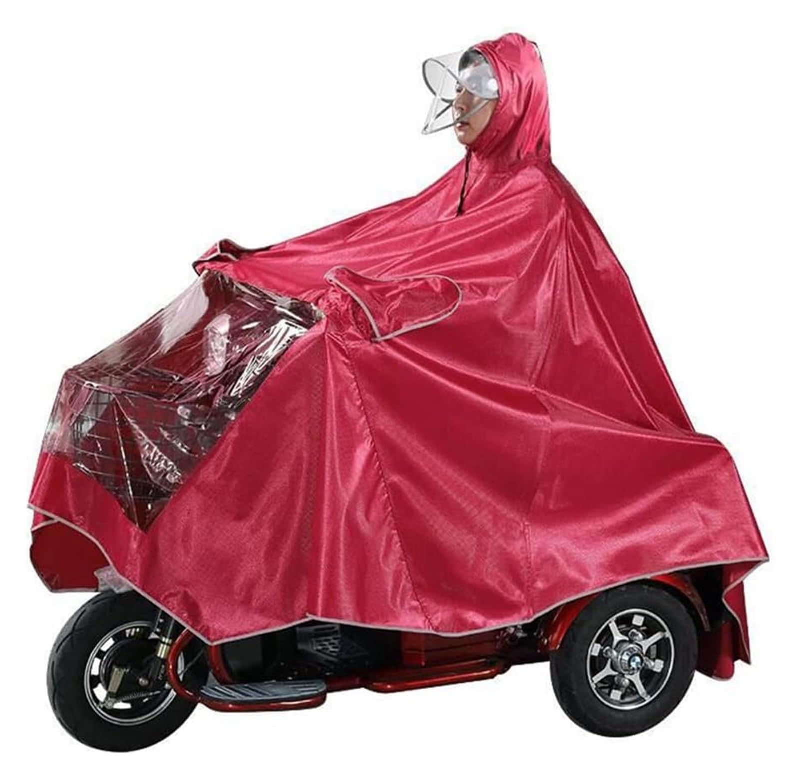 Elektrofahrrad Regenmantel Elektro-Fahrrad-Regenmantel, Radfahren-Regenmantel, übergroßer Motorrad-Dreirad-Regenponcho, verdickender Regenmantel, Einzel-/Doppel-Elektro-Fahrrad-Dreirad-Poncho(Red,3Xle von AMZBNEIDI