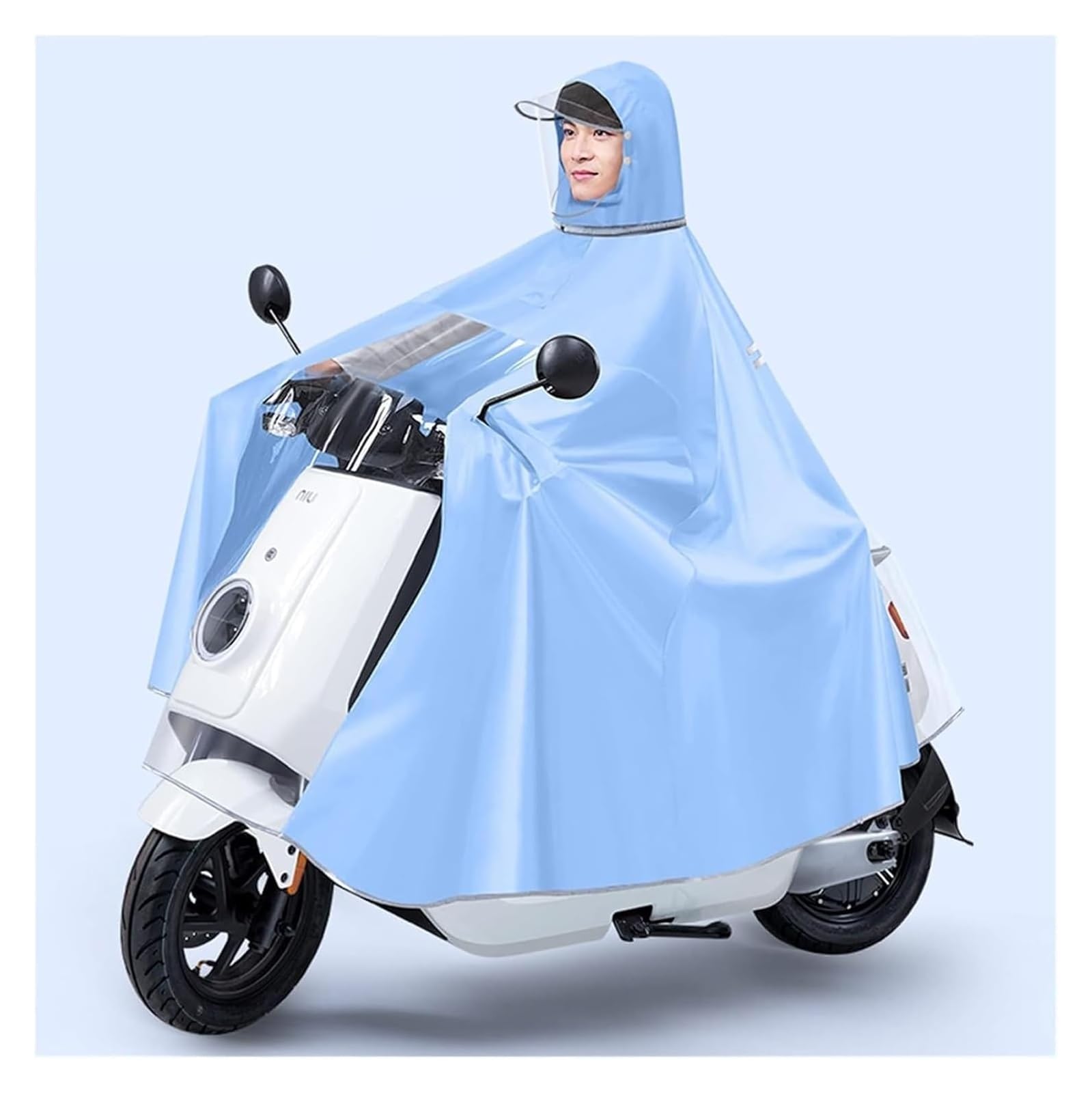 Elektrofahrrad Regenmantel Regenponcho mit Kapuze, Radfahren, winddichter Regenmantel for Fahrrad, Elektrofahrrad, Motorrad, Mobilität, Roller, Regenponcho-Abdeckung(Blue,4XL single without mirror) von AMZBNEIDI