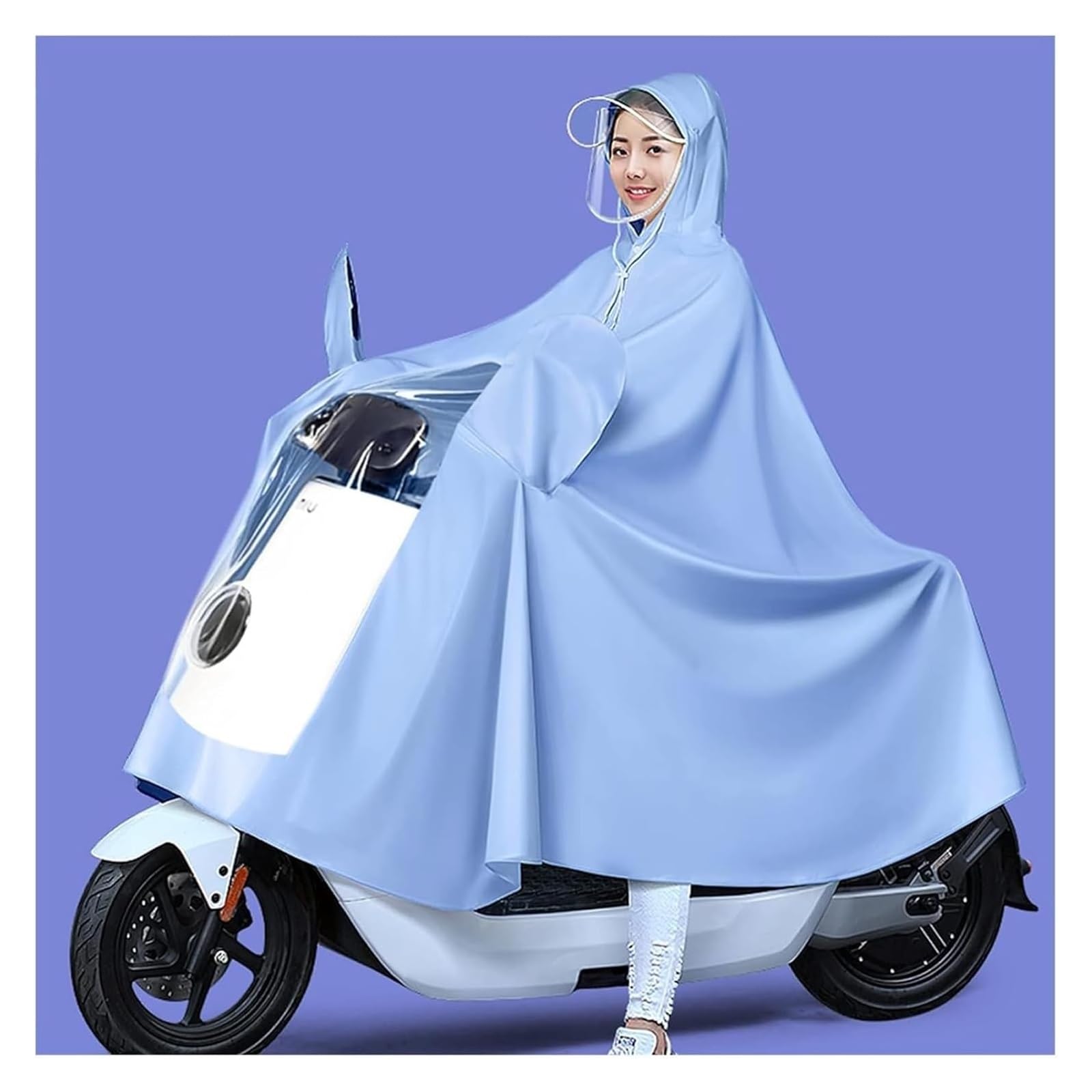 Elektrofahrrad Regenmantel Regenponcho mit Kapuze, Radfahren, winddichter Regenmantel for Fahrrad, Elektrofahrrad, Motorrad, Mobilität, Roller, Regenponcho-Abdeckung(Blue,5XL single with mirror) von AMZBNEIDI