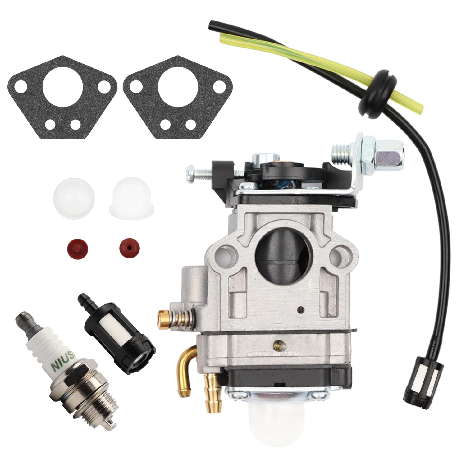 AMZSKU Mäher, Kettensäge Vergaser-Kit für 52cc 49cc 43cc Motor Vergaser mit Dichtung, Schlauch, Zündkerze und Gasfilter (Vergaser-52cc 49cc 43cc) von AMZSKU