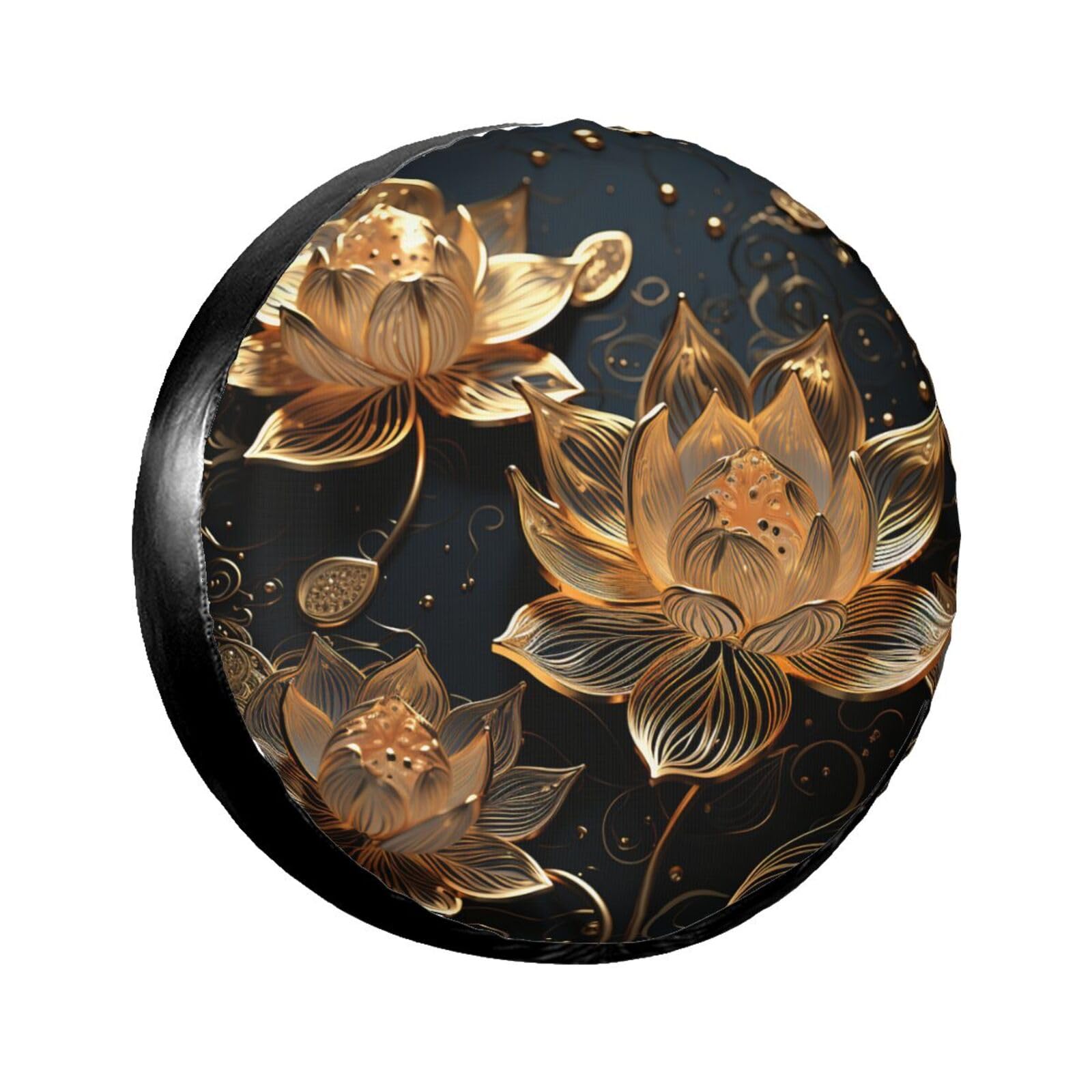 Boho Gold Lotus Flowers Reifenabdeckung, Radschutz, wasserdicht, staubdicht, für Anhänger, SUV, LKW, verstellbar, 43,2 cm von ANABPRMA