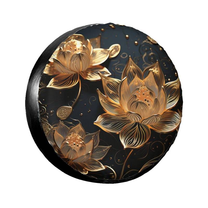 Boho Gold Lotus Flowers Reifenabdeckung, Radschutz, wasserdicht, staubdicht, für Anhänger, SUV, LKW, verstellbar, 43,2 cm von ANABPRMA