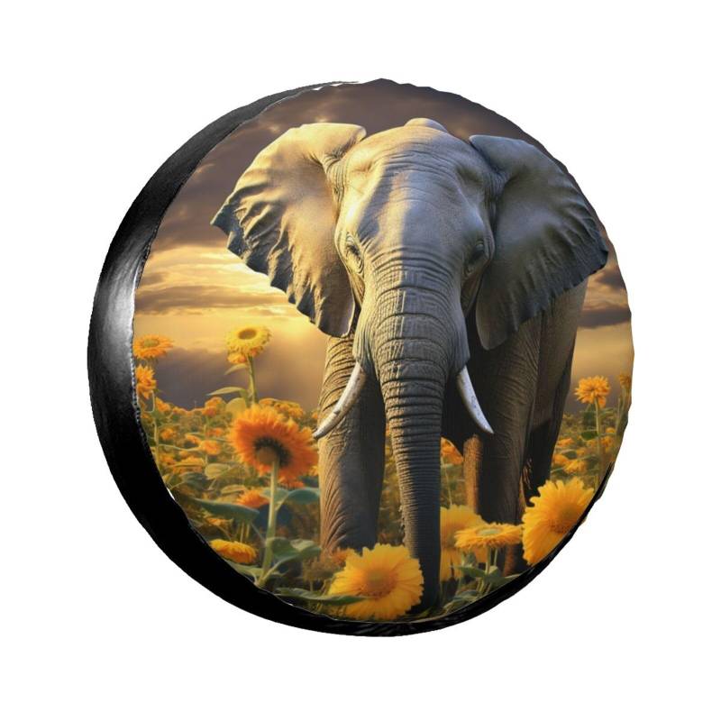 Elefant mit Sonnenblumen-Reifenabdeckung, Radschutz, wasserdicht, staubdicht, für Anhänger, SUV, LKW, verstellbar, 35,6 cm von ANABPRMA