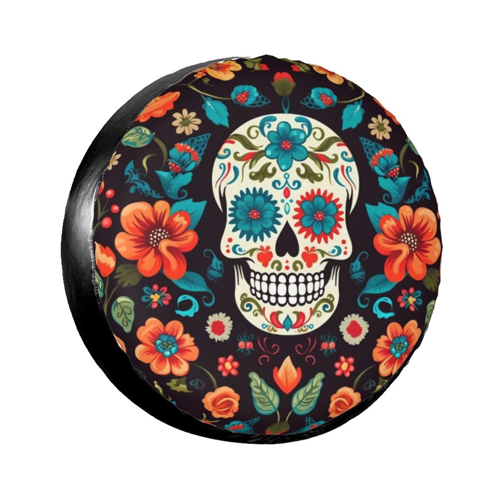 Sugar Skulls and Flowers Reifenabdeckung, Radschutz, wasserdicht, staubdicht, für Anhänger, SUV, LKW, verstellbar, 35,6 cm von ANABPRMA