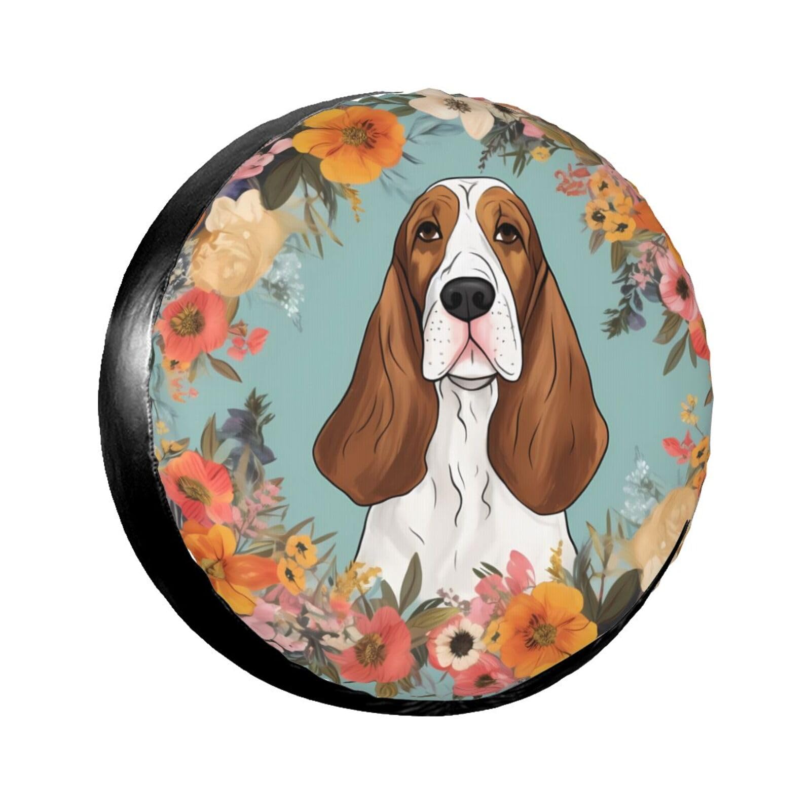 Sweet Basset Hound Florals Reifenabdeckung, Radschutz, wasserdicht, staubdicht, für Anhänger, SUV, LKW, verstellbar, 35,6 cm von ANABPRMA