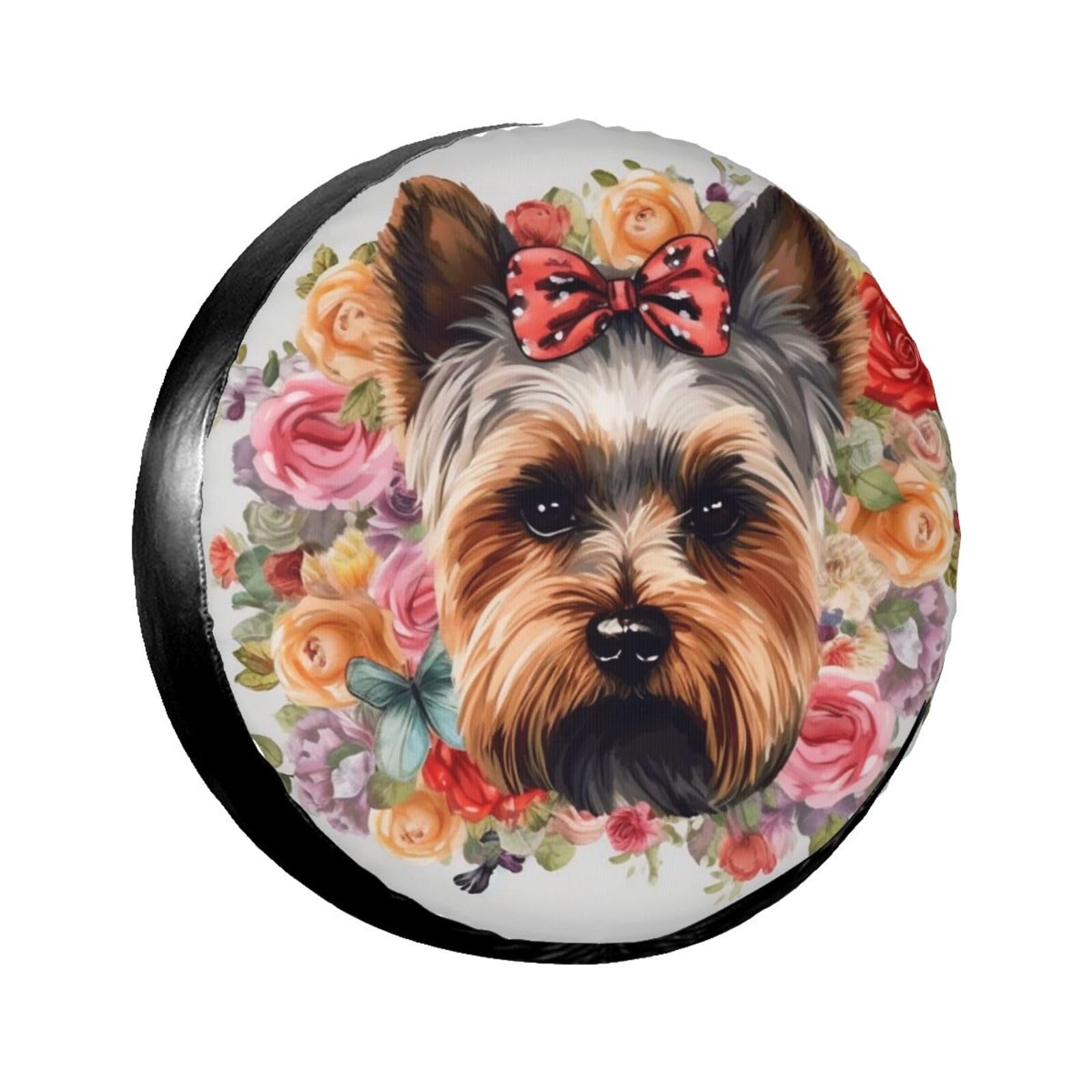 Yorkie Reifenabdeckung mit Blumenmuster, wasserdicht, staubdicht, für Anhänger, SUV, LKW, verstellbar, 38,1 cm von ANABPRMA