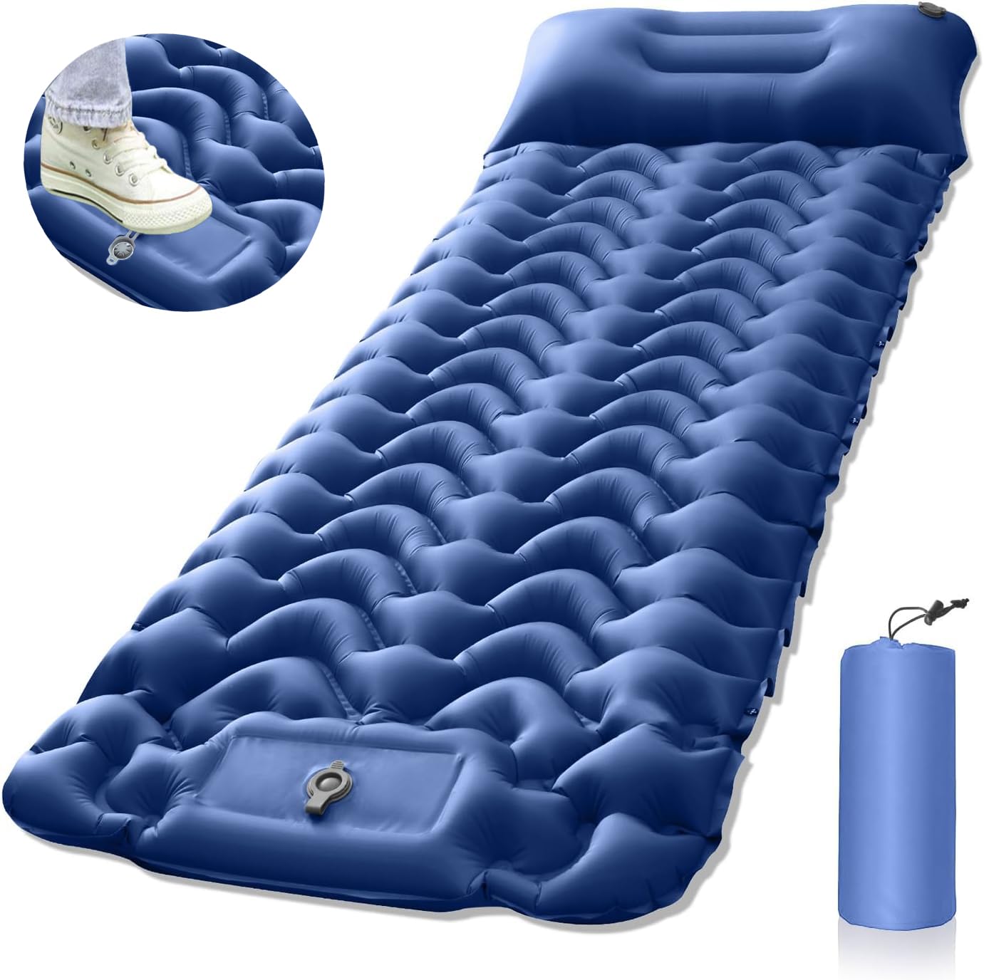 ANAMPION Isomatte Camping Selbstaufblasend, Isomatte Ultraleicht Mit Kissen und Eingebauter Pumpe, Langlebig Wasserdicht Selbstaufblasende Schlafmatten für Camping, Backpacking, Wandern (Marineblau) von ANAMPION