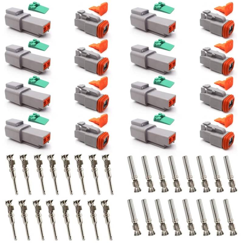 8 Sätze DT Stecker Set, Deutscher Stecker KFZ 2 Polig, Wasserdichter Elektrischer Steckverbinder, 22-18AWG DT Serie Kabelstecker für Auto LKW Boots von ANBOO