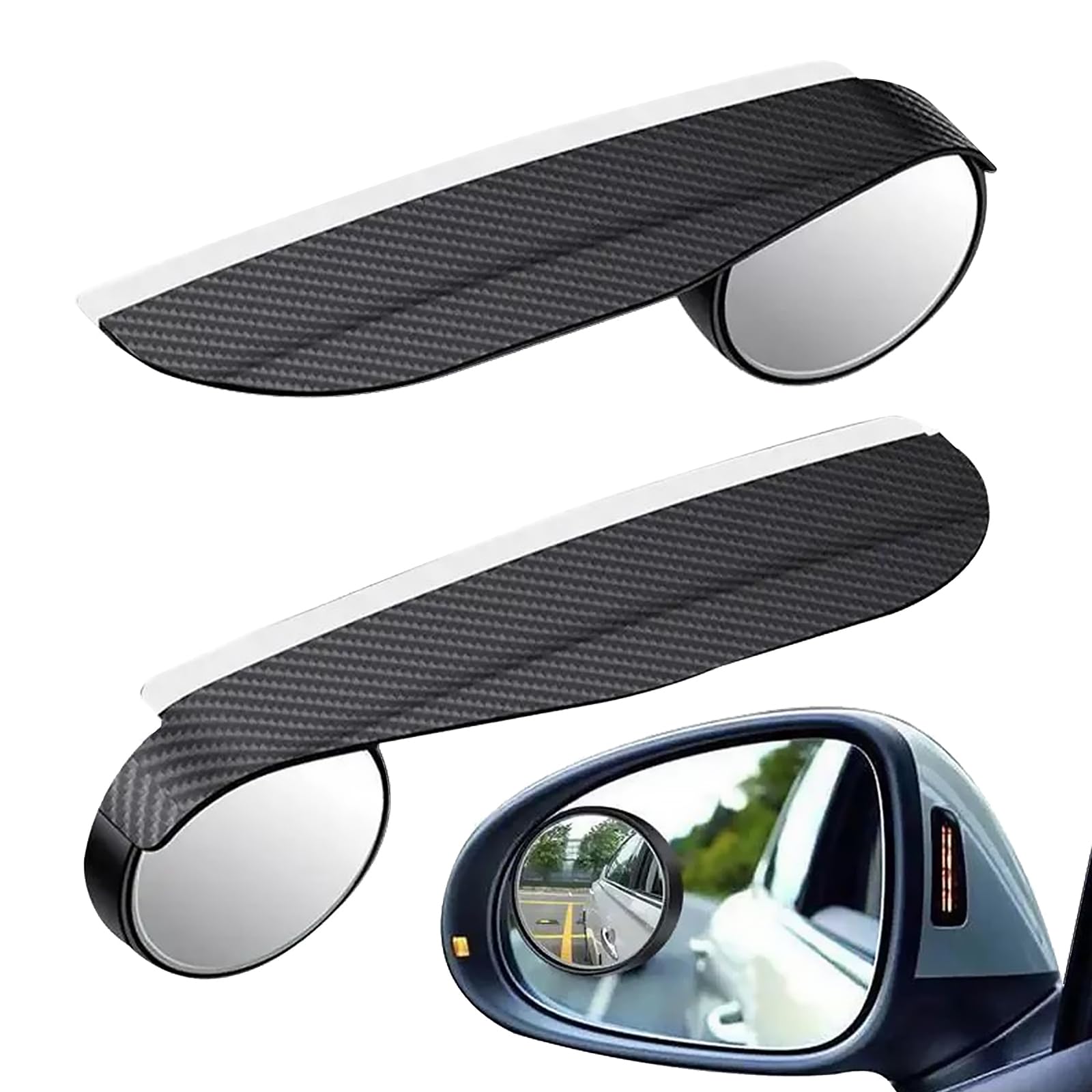 ANBOO 2 Stück Auto Rückspiegel Mit Kohlefaser Regenschutz 360 Grad Toter Winkel Spiegel, 2 in 1 Selbstklebender Blind Spot Spiegel Für Autos, SUVs, LKWs, Wasserdichter Universal Rückspiegel Schutz von ANBOO