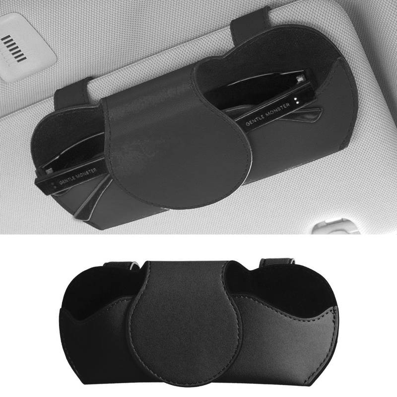 ANBOO Brillenhalter für Auto, Auto Sun Visor Aufbewahrungstasche, Hochwertiges PU Leder Brillenetui mit Magnetverschluss Universelles Design passt in alle Fahrzeuge (schwarz) von ANBOO