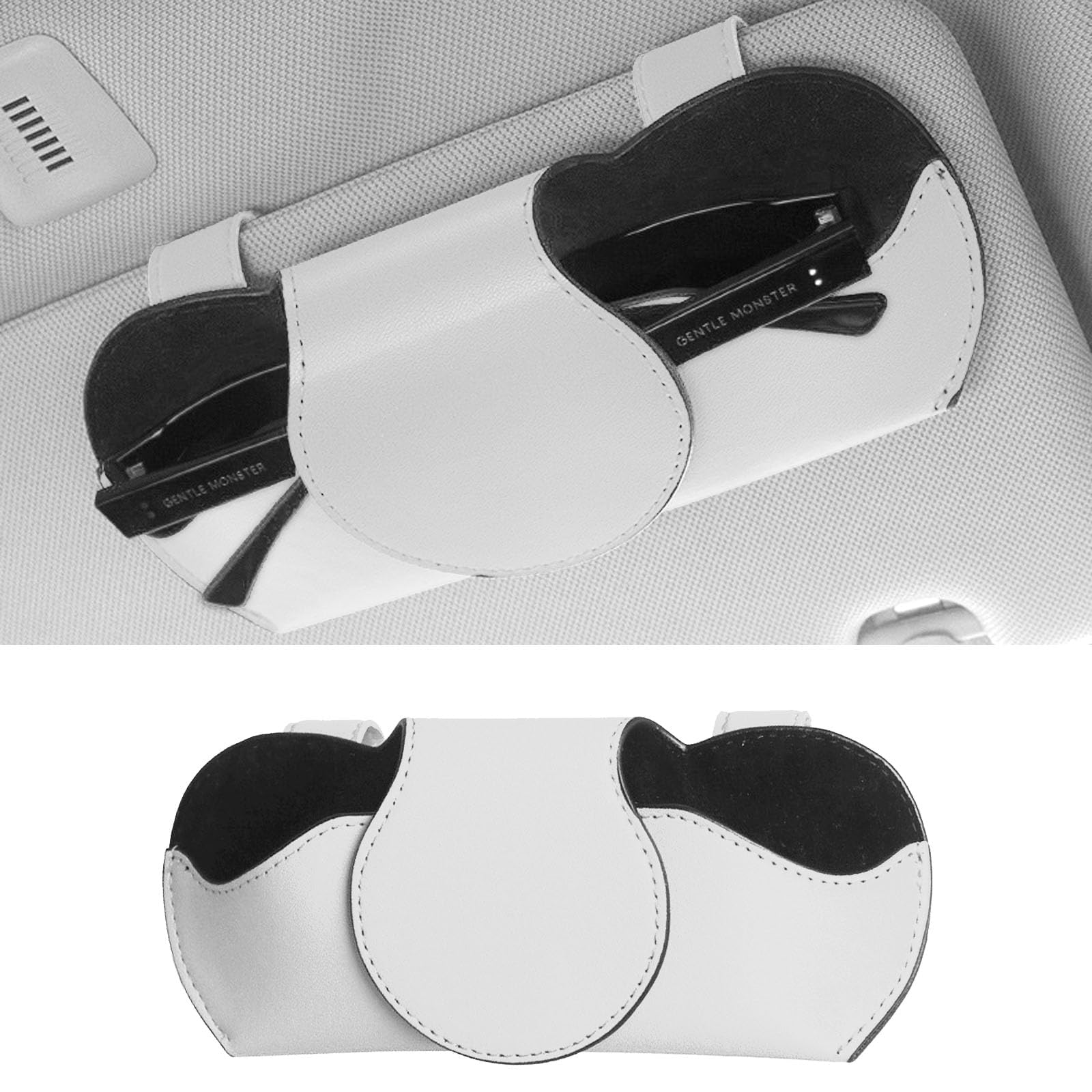 ANBOO Brillenhalter für Auto, Auto Sun Visor Aufbewahrungstasche, Hochwertiges PU Leder Brillenetui mit Magnetverschluss Universelles Design passt in alle Fahrzeuge (weiß) von ANBOO