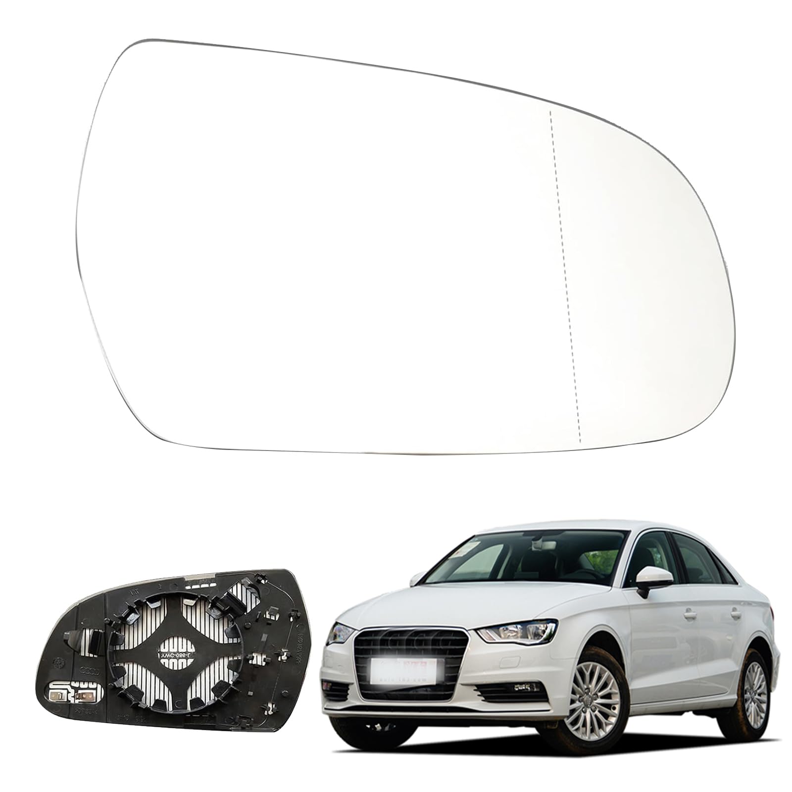 ANBOO Ersatz Spiegelglas Rechts Beheizbar Außenspiegel für Audi A3 A4 A5 B8 mit Trägerplatte, Rechts Beifahrerseite Asphärisch Außenspiegel 8K0 857 535A / 8K0 857 536A von ANBOO