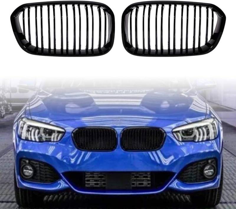 ANBOO Front Nieren Kühlergrill Gitter Passend für BMW 1er F20 F21 2015 2016 2017 2018 Doppelsteg Grill Glanz Schwarz Kühlergrill Schwarz(1 Serie F20 2015-2018) von ANBOO