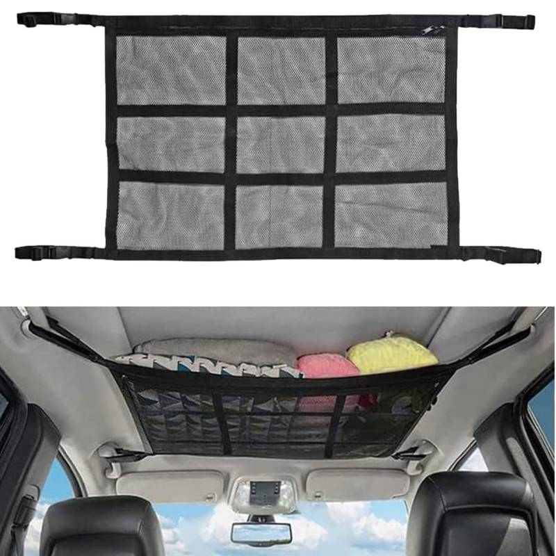 ANBOO Gepäcknetz Auto, Doppelschicht Gepäcknetz Auto für Decken, Universal Autonetz Organizer für Lange Roadtrips, Dach Autonetz Organizer Netz für Vier Dacharmlehnen, SUV, Van (90 * 65 cm) von ANBOO