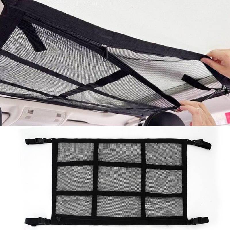 ANBOO Gepäcknetz Auto für Aufbewahrung, Universal Auto Gepäcknetz, 90X65CM Autodach Gepäcknetz Decke, Netztasche mit Reißverschluss von ANBOO