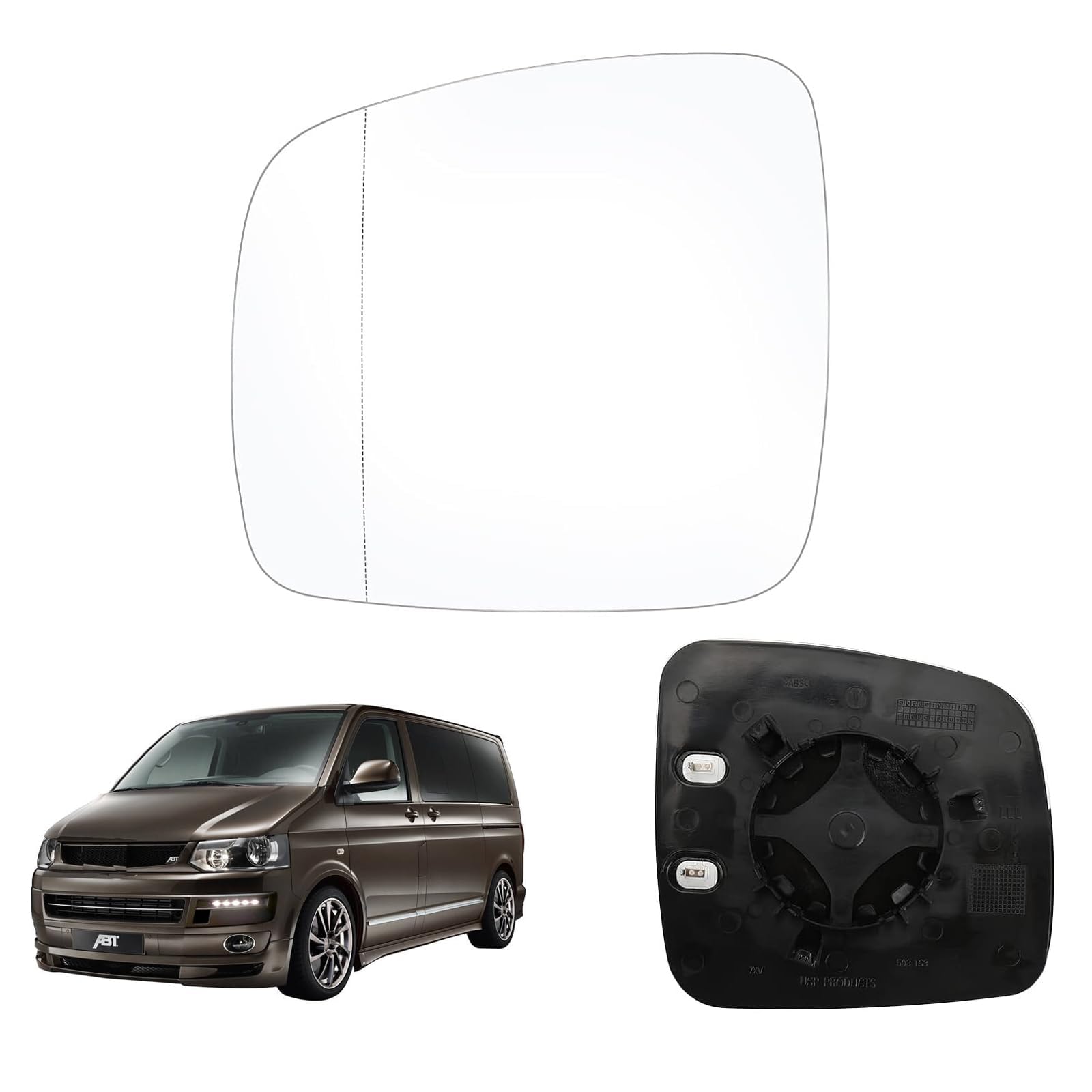 ANBOO Heizbares Spiegelglas Links für VW T5 2003-2009 und Caddy 2004-2015 – Ersatzspiegelglas mit Trägerplatte 7H0857521 7H0857522 von ANBOO