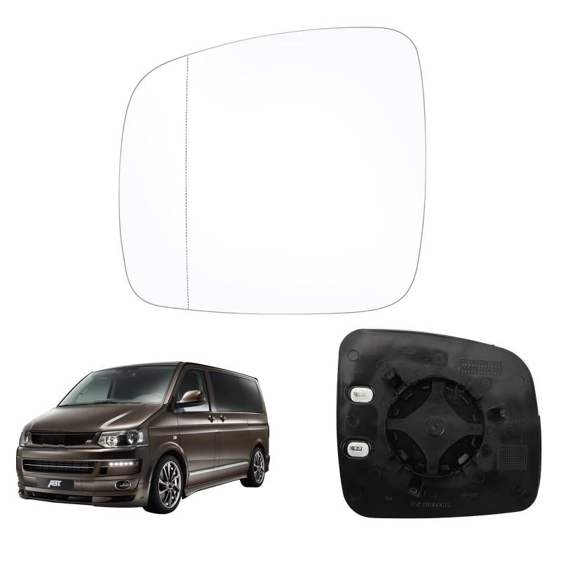 ANBOO Heizbares Spiegelglas Links 7H0857521 7H0857522 für VW T5 2003-2009 und Caddy 2004-2015 Ersatzspiegelglas mit Trägerplatte Spiegelglas Außenspiegel von ANBOO