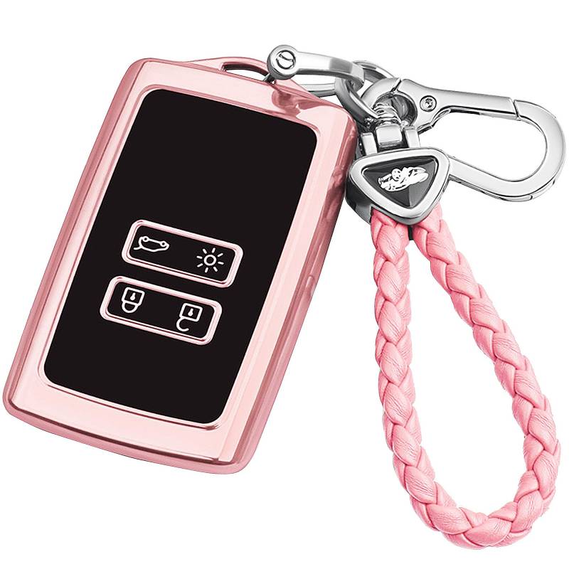 Autoschlüssel Hülle für Renault, 4 Tasten Keyless Smart TPU Schlüsselhülle mit Schlüsselanhänger, TPU Smart Key Case, Gehäuse Fernbedienung Schutzhülle für Renault Koleos Autoschlüssel (Rosa) von ANBOO