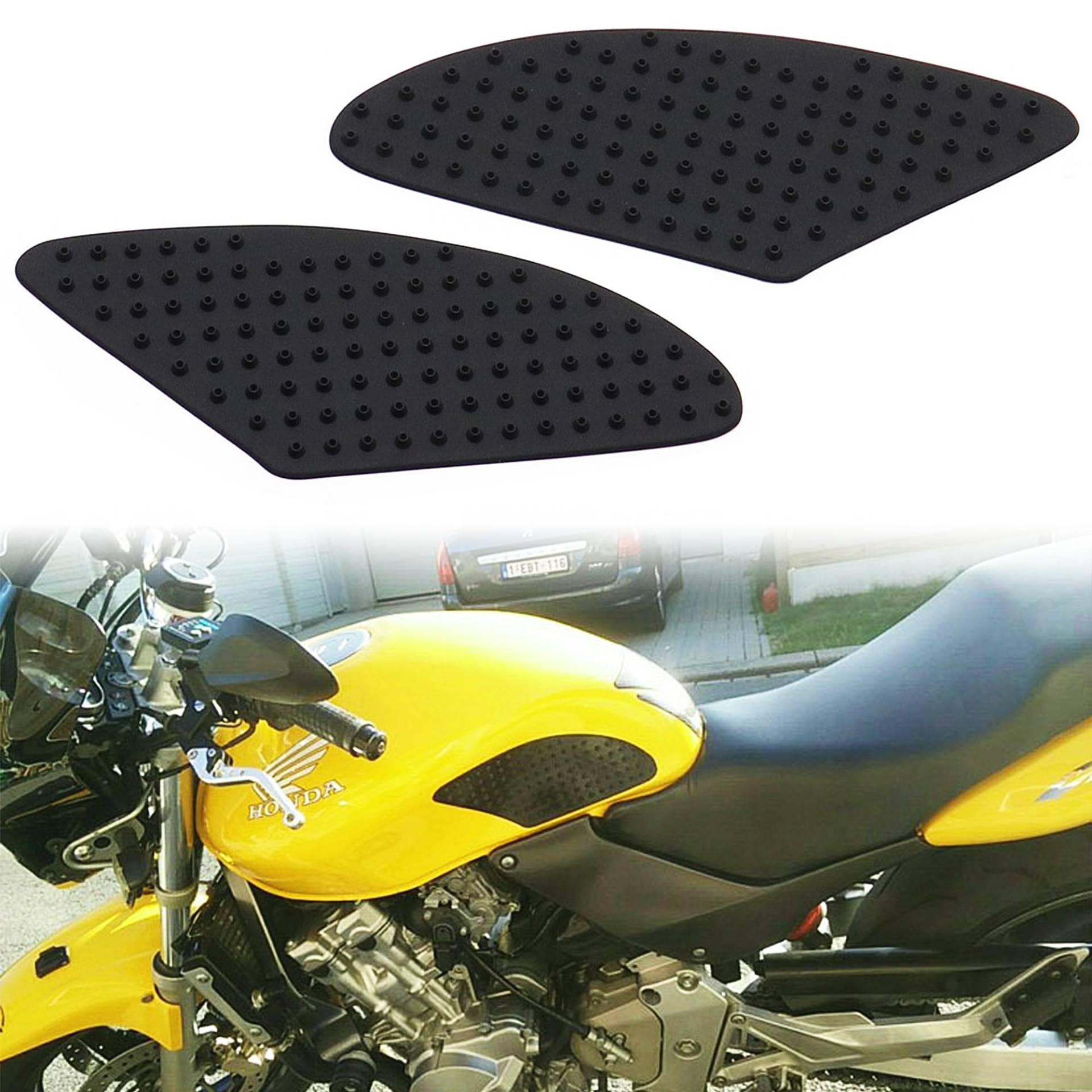 Motorrad Tankpad, Aufkleber Motorcycle Stickers, Motorräder Tank Gummi Schutz Aufkleber Universal, Tankaufkleber für Motorrad für die meisten Motorräder(Schwarz) von ANBOO