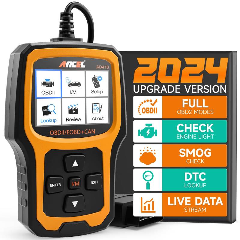 ANCEL AD410 Enhanced Auto OBD2 Diagnosegerät, OBDII/EOBD Diagnose Fehlerspeicher Auslesen, 8 Sprachen DTC KFZ Diagnosegerät für nach 1996 Alle Fahrzeuge (Schwarz/Gelb) von ANCEL