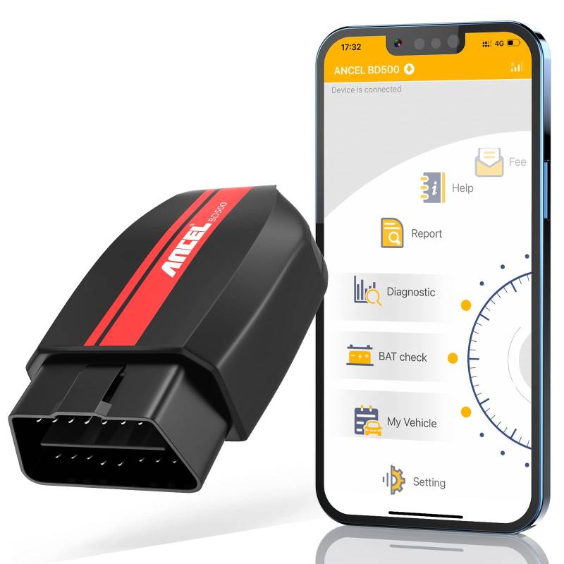 ANCEL BD500Pro OBD2 Bluetooth 5.0 Adapter Scanner für VW/Audi/Skoda/Seat Auto Diagnose EOBD OBDII KFZ Diagnosegerät mit EPB Bremsbelag Ersatz Drosselklappe Lernen Service Reset von ANCEL