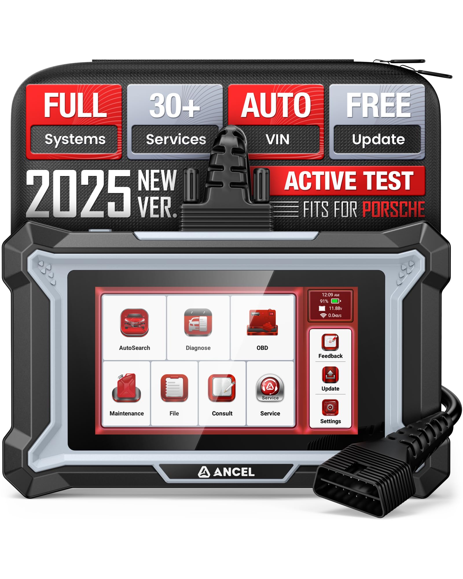 ANCEL DS160 OBD2 Diagnosegerät Auto für Porsche, ECU-Codierung & Bidirektional, AUTOVIN, Vollständige Systemdiagnose kfz Tester, 30+Servicefunktionen, Online-Chat, Lebenslange Updates von ANCEL