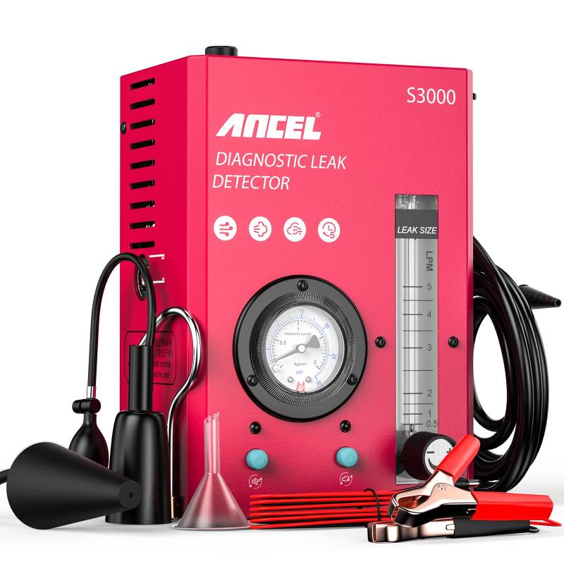 ANCEL S3000 KFZ Nebelmaschine, Auto Rauchmaschine Lecksuchgerät mit eingebauter Luftpumpe und Manometer, Zwei Modi 12V Rauch Lecksucher, Professionelle Smoke Leak Detector für Autos System Lecks Test von ANCEL