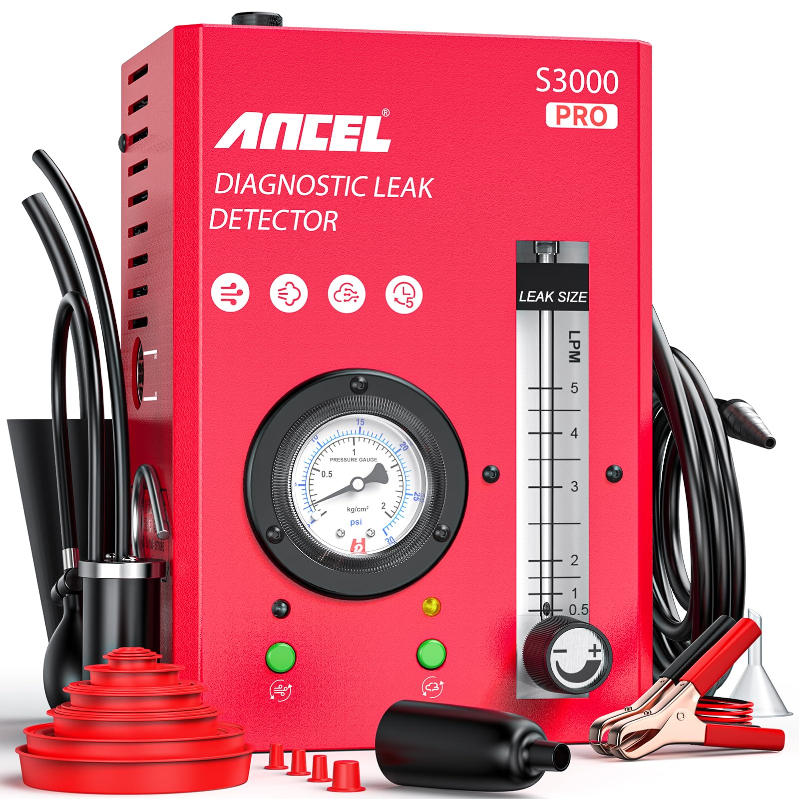 ANCEL S3000PRO KFZ Nebelmaschine mit eingebauter Luftpumpe und Manometer, Auto Rauchmaschine Lecksuchgerät mit Zwei Modi, Professionelle Smoke Leak Detector für Full Autos System Lecks Test von ANCEL