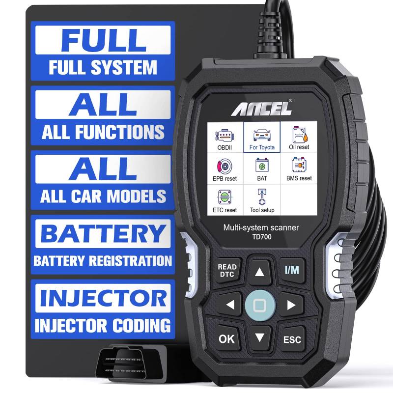 ANCEL TD700 OBD2 Diagnosegerät für Toyota Lexus Scion Alle System OBD2 Scanner Alle Funktionen Auto Auslesegerät Kfz-Code Leser für Motor EPB DPF BMS ETC SRS SAS TPMS Reset von ANCEL