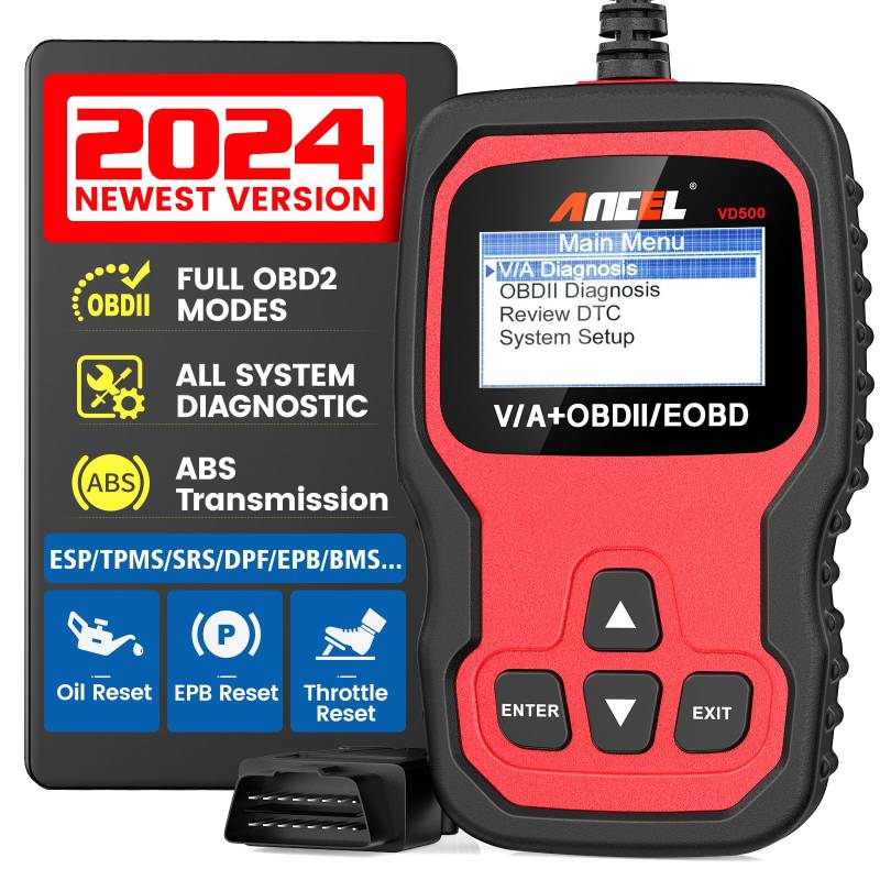 ANCEL VD500Pro OBD2 Diagnosegerät Auto, Kabelgebunden, Fehlercode Auslesegerät für VW/Audi/Skoda/Seat Fahrzeuge Diagnose, Motorkontrollleuchte OBD2 Scaner mit EPB Öl TPS Reset in Deutsch von ANCEL