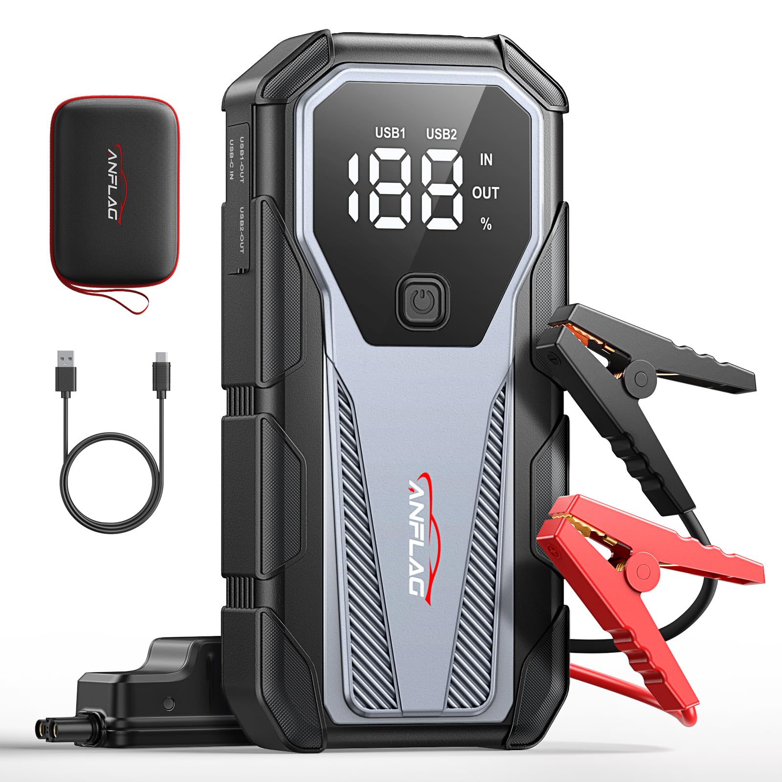 ANFLAG Auto Starthilfe Powerbank, 4500A Spitzstrom Starter Powerbank für 12V Fahrzeuge (Bis zu 10L Benzin/8L Diesel), Jump Starter mit LED, USB Schnellladung 3.0 und Startzwang-Taster(BD30) von ANFLAG