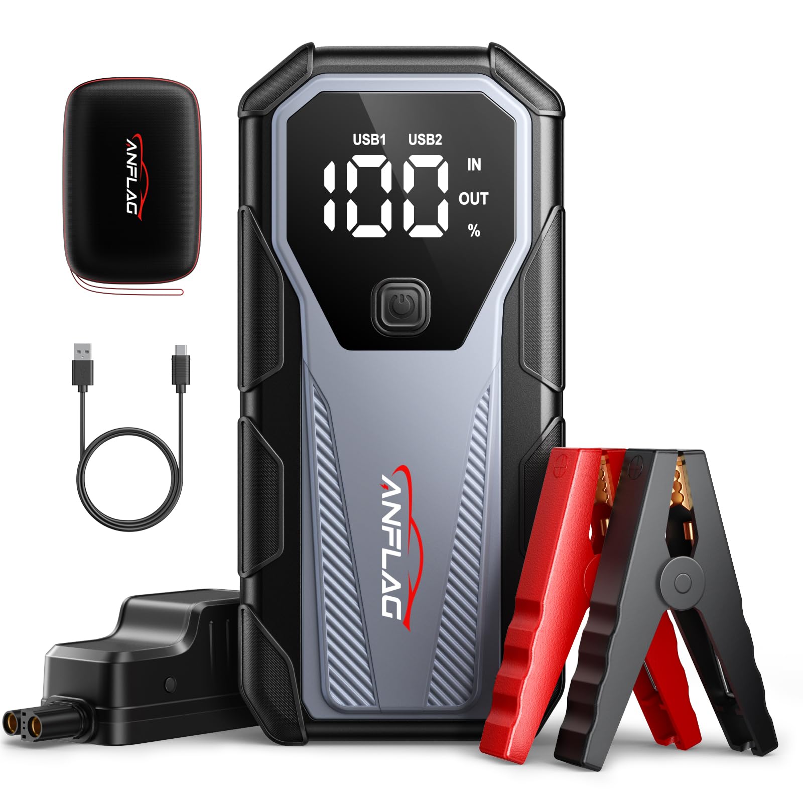 ANFLAG Auto Starthilfe Powerbank, 5500A Spitzstrom Starter Powerbank für 12V Fahrzeuge (Alle Benzinmotor/10,0L Dieselmotor), Jump Starter mit LED, USB Schnellladung 3.0 und Startzwang-Taster (BD40) von ANFLAG