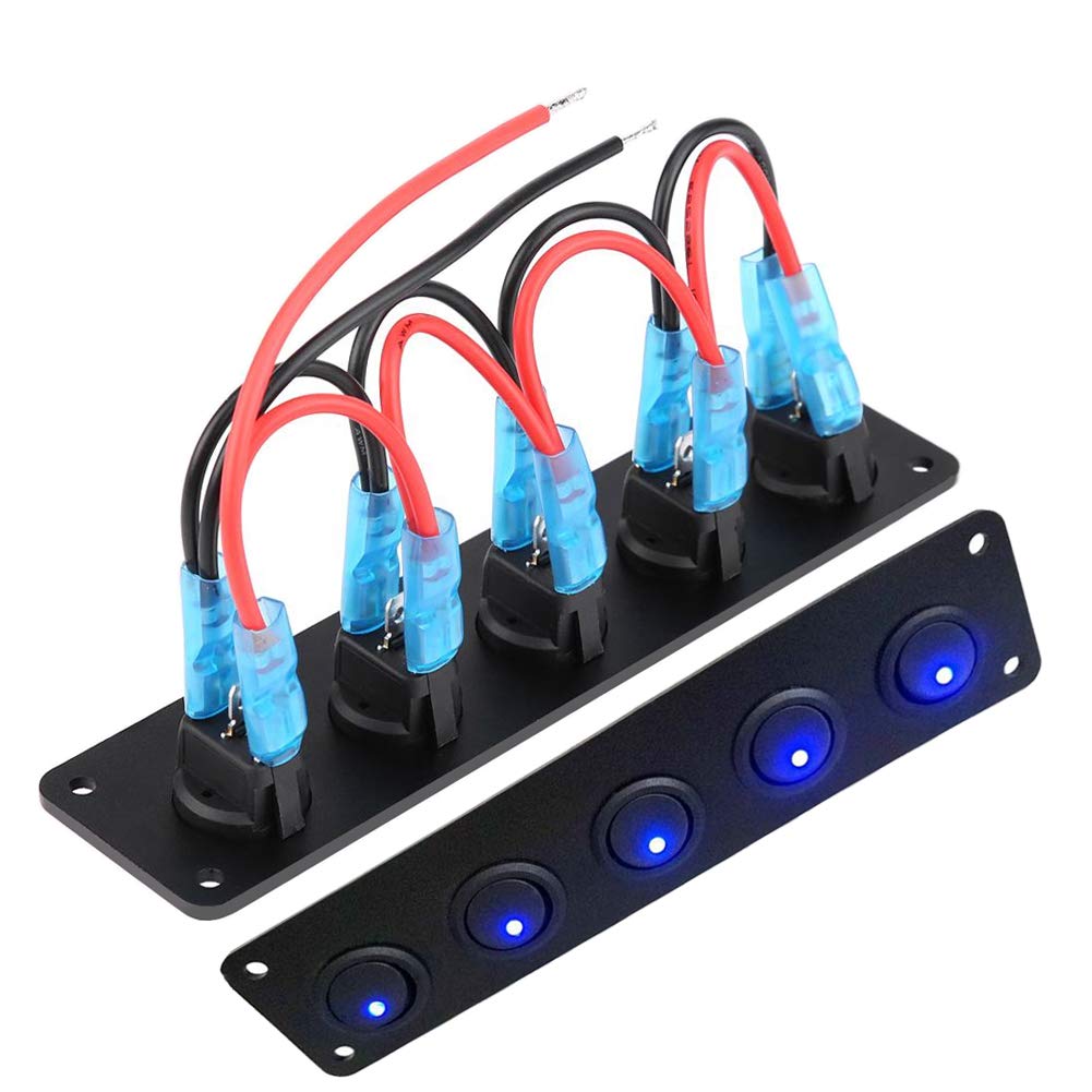 ANGGREK 5 Gang Wippschalter Panel LED Kippschalterpanel Wippschalterpanel 12v~24V Auto Boot Marine Wippenschalter für Auto Boot Marine von ANGGREK