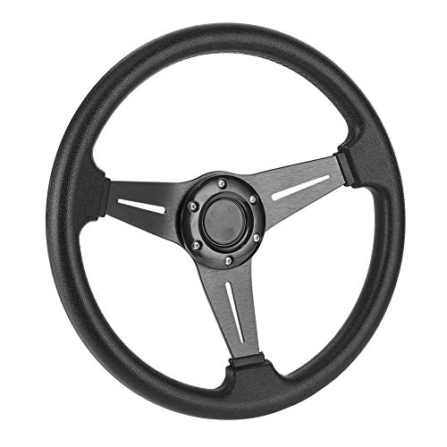 Universal Lenkrad, 350 mm/14 Zoll Racing Drifting Sportlenkräder, Gaming Rennlenkrad, Nachrüstung Lenkrad, Aluminiumlegierung, PU Ersatz, Auto Steering Wheel (Schwarz-Schwarz) von ANGGREK