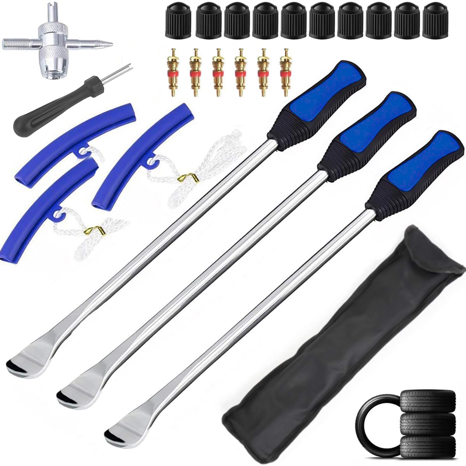 ANGNYA 14.5" Reifenheber Reifen Montiereisen Montierhebel Werkzeug Tire Spoons Lever Iron Tool Kits mit 3 Felgenschützern Reifenwechselset für Motorrad Fahrrad Reifen von ANGNYA