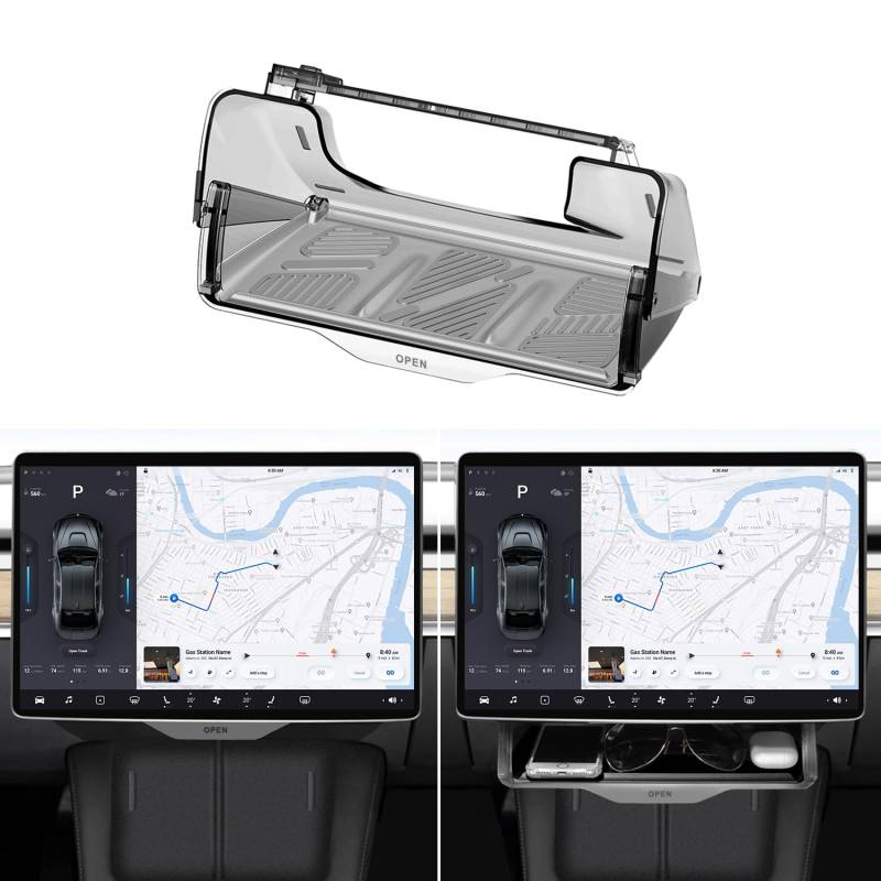 Mittelkonsolen Organizer Tablett für Model Y Model 3, Versteckbare Organizer Box unter dem Bildschirm mit Grauem, Abnehmbarem, Rutschfestem Silikonpolster, Model Y 3 Zubehör 2016–2024 von ANKEWAY