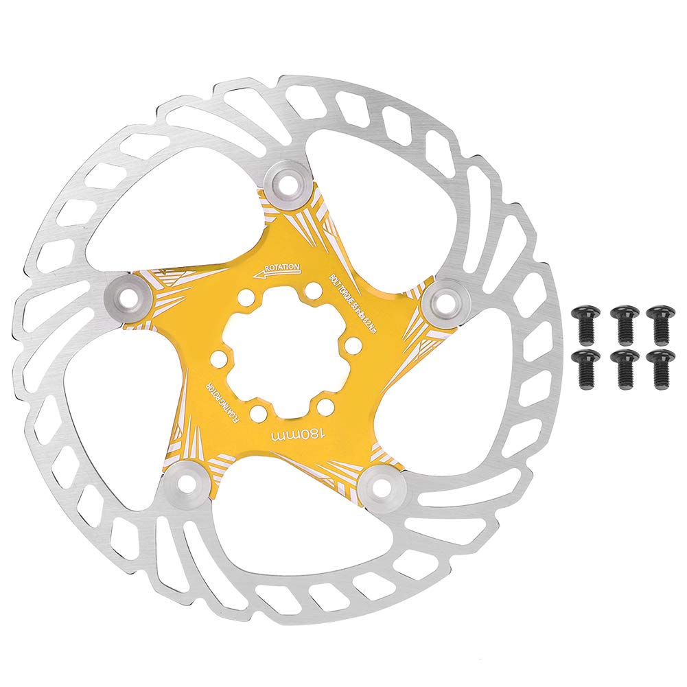 ANKROYU 180 mm 5-Loch-Fahrrad-Scheibenbremsscheibe, Fahrrad-Bremsscheibe aus Edelstahl-Aluminiumlegierung, kratzfester Bremsscheibenbelag, leichte Fahrrad-Scheibenscheibe zum (Gold) von ANKROYU