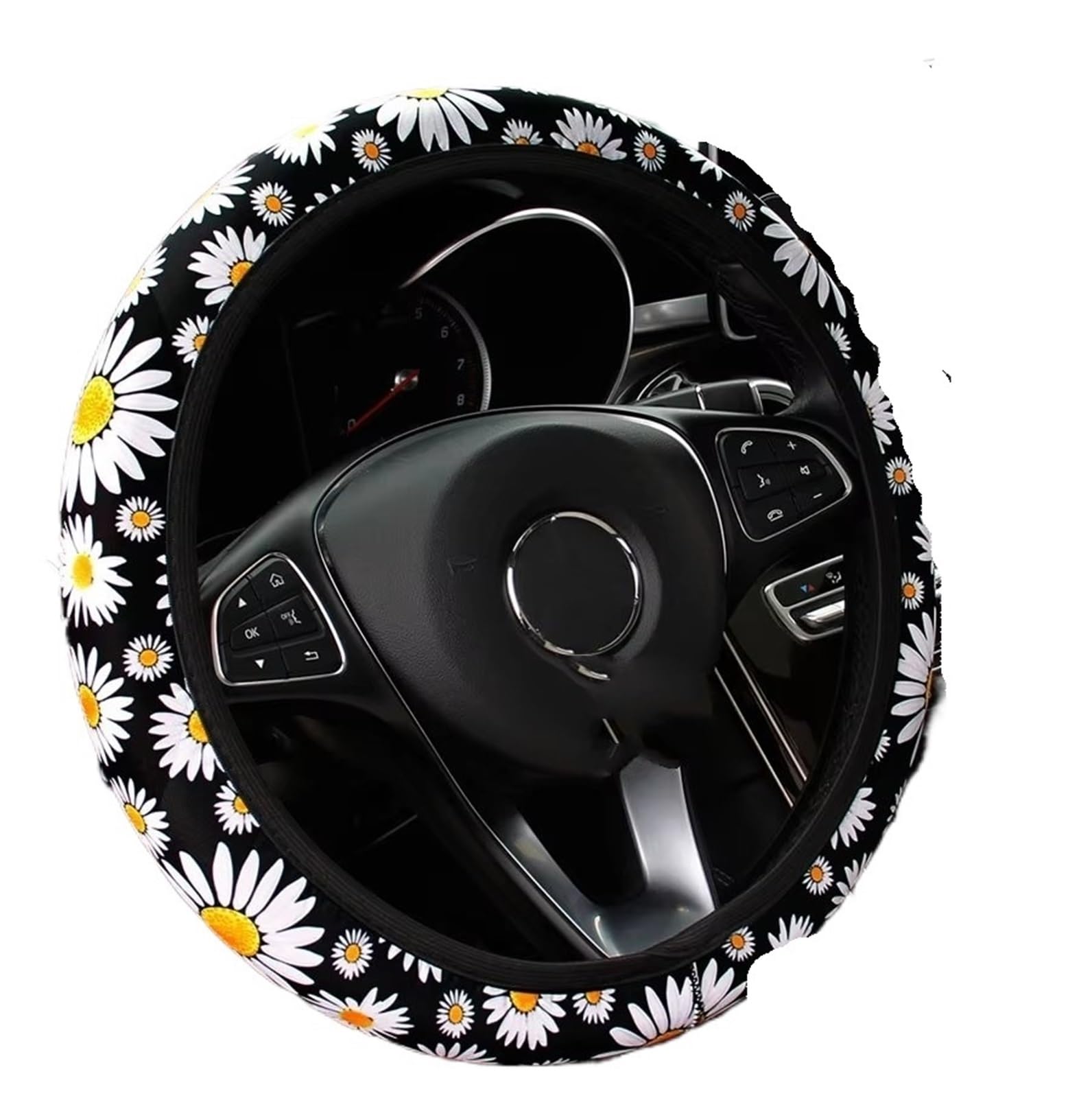 Lenkradbezug Winter Warm Abdeckung Handbremse Abdeckung Griff Abdeckung 3 Stück Stoff Karo Blume Spinnennetz Auto Ohne Innenring Lenkrad Auto Lenkradbezug rutschfest(Chrysanthemum) von ANNAKETZPW