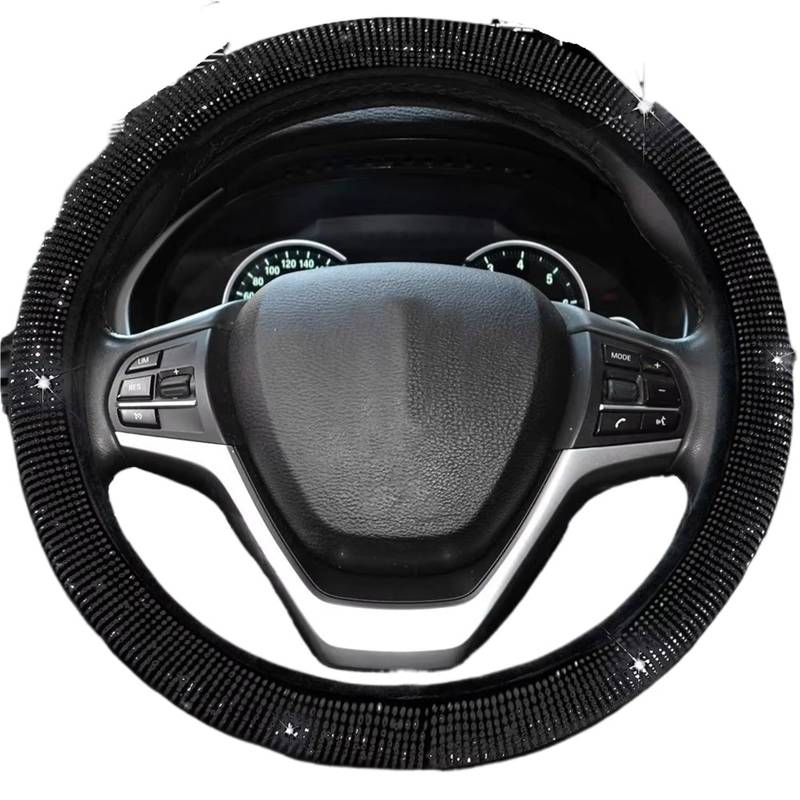 Lenkradbezug Winter Warm Auto Atmungsaktiver Anti-Rutsch-Lenkradschutz Mit Glitzernden Kristalldiamanten, Universelle 38 cm Große Strass-Lenkradabdeckung Auto Lenkradbezug rutschfest(Black) von ANNAKETZPW