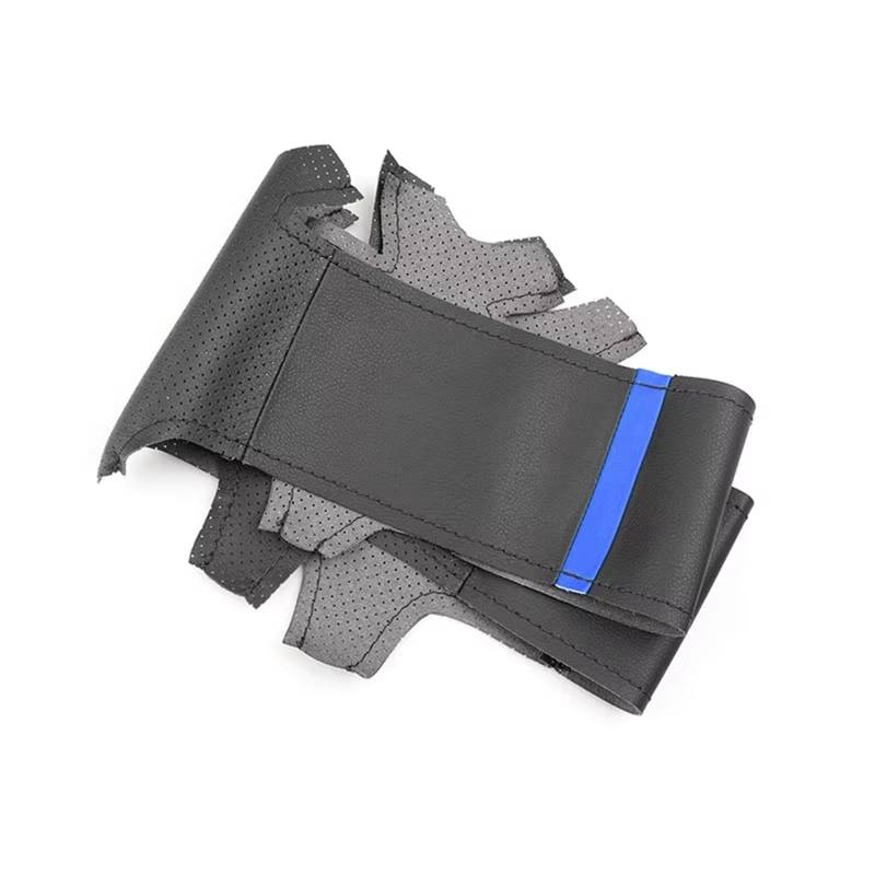 Lenkradbezug Winter Warm Auto Innen Lenkrad Abdeckung Hand Geflecht Perforierte Leder Trim Für Nissan Für Pathfinder Für III Für Frontier Auto Lenkradbezug rutschfest(Black line-Blue) von ANNAKETZPW