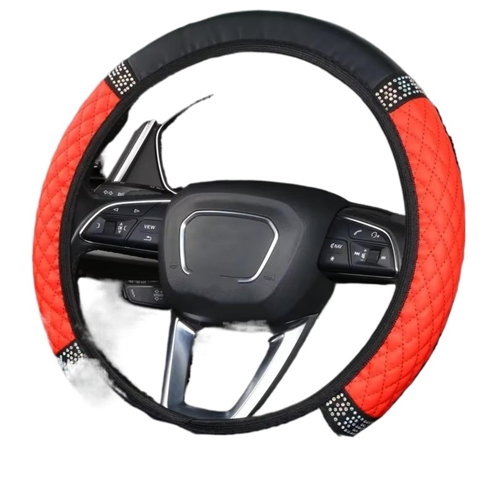 Lenkradbezug Winter Warm Diamantbesetzter, Atmungsaktiver Auto-Lenkradbezug Ohne Innenring, 37–38 cm, Dreidimensionales Leder, Bestickte Farbe Auto Lenkradbezug rutschfest(Red Drill) von ANNAKETZPW