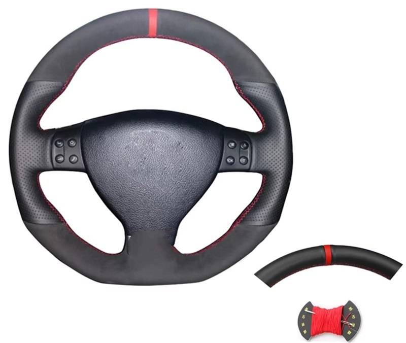 Lenkradbezug Winter Warm Für Golf 5 Für Mk5 Für GTI Für VW Auto-Lenkradbezug Aus Schwarzem Wildleder, Handgenäht Auto Lenkradbezug rutschfest(Red Marker Thread) von ANNAKETZPW